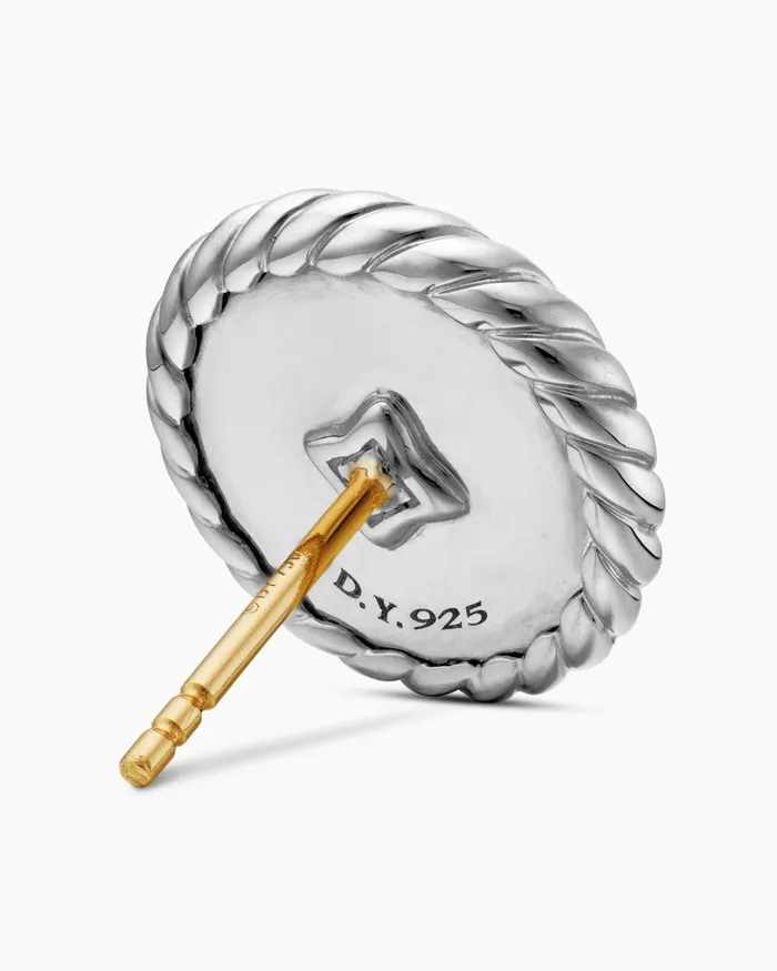 DY Elements Button Stud Earrings In Sterling Silver With Diamonds 136mm Women David Yurman Stud DY Elements Button Stud Earrings In Sterling Silver With Diamonds 136mm Women David Yurman Stud