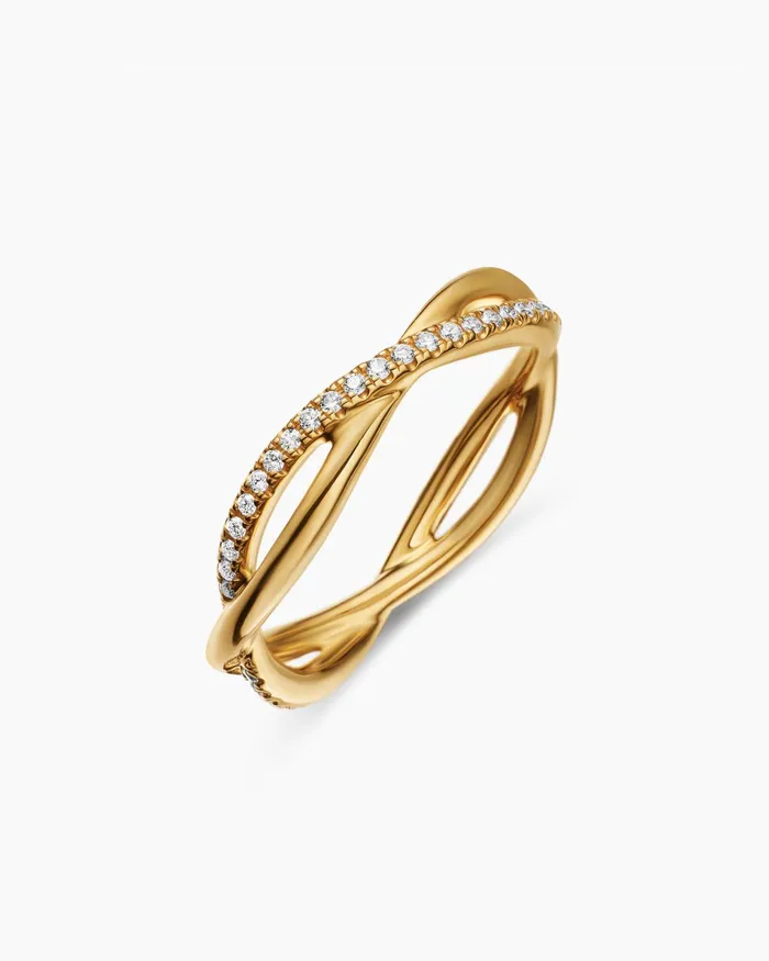 DY Infinity Band Ring In 18K Yellow Gold With Diamonds 418mm Women David Yurman Band DY Infinity Band Ring In 18K Yellow Gold With Diamonds 418mm Women David Yurman Band