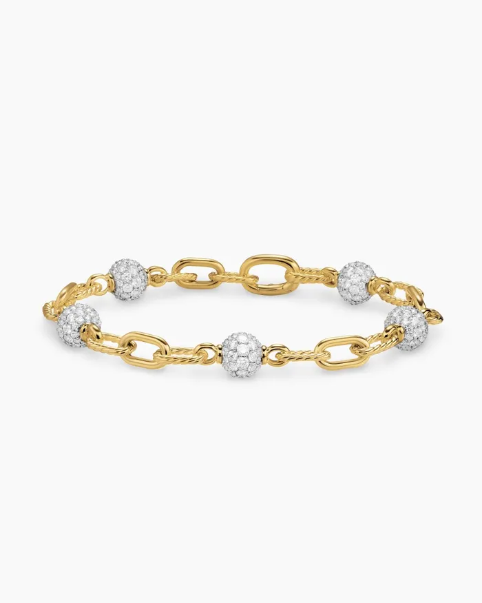 DY Madison Pav Bead Chain Bracelet In 18K Yellow Gold 6mm Women David Yurman Chain DY Madison Pav Bead Chain Bracelet In 18K Yellow Gold 6mm Women David Yurman Chain