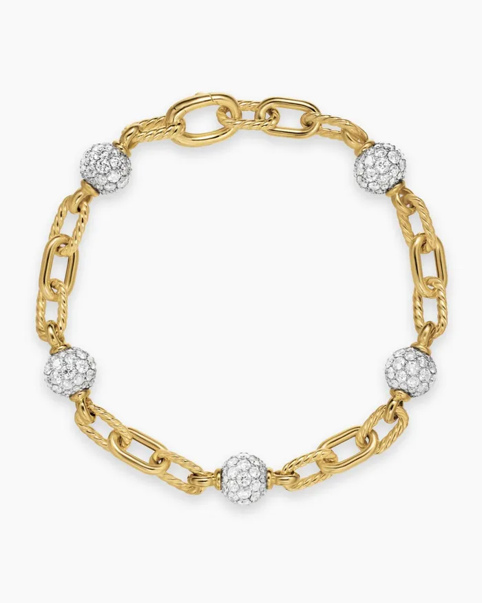DY Madison Pav Bead Chain Bracelet In 18K Yellow Gold 6mm Women David Yurman Chain DY Madison Pav Bead Chain Bracelet In 18K Yellow Gold 6mm Women David Yurman Chain
