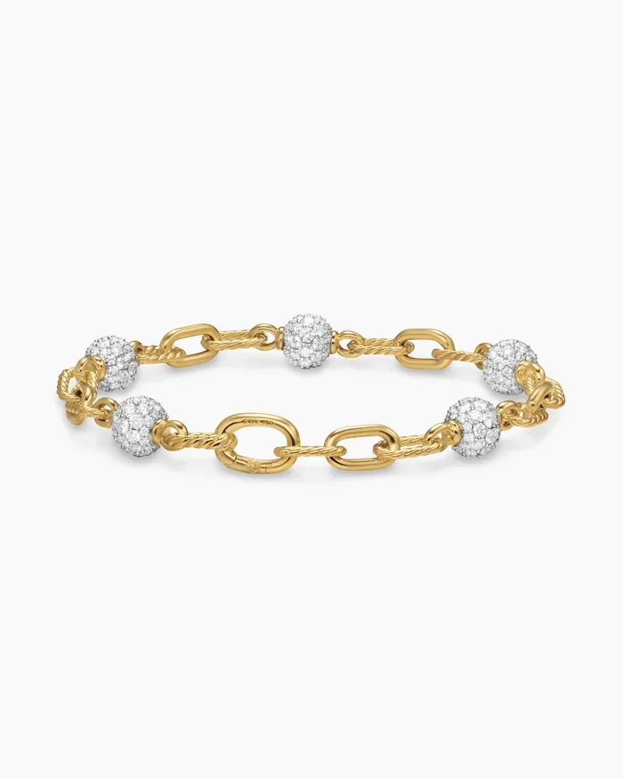 DY Madison Pav Bead Chain Bracelet In 18K Yellow Gold 6mm Women David Yurman Chain DY Madison Pav Bead Chain Bracelet In 18K Yellow Gold 6mm Women David Yurman Chain