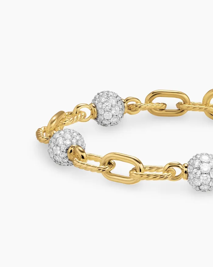 DY Madison Pav Bead Chain Bracelet In 18K Yellow Gold 6mm Women David Yurman Chain DY Madison Pav Bead Chain Bracelet In 18K Yellow Gold 6mm Women David Yurman Chain