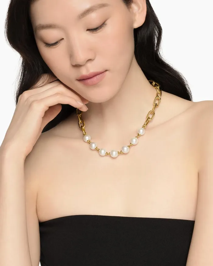 DY Madison Pearl Toggle Chain Necklace In 18K Yellow Gold 11mm Women David Yurman Chain DY Madison Pearl Toggle Chain Necklace In 18K Yellow Gold 11mm Women David Yurman Chain