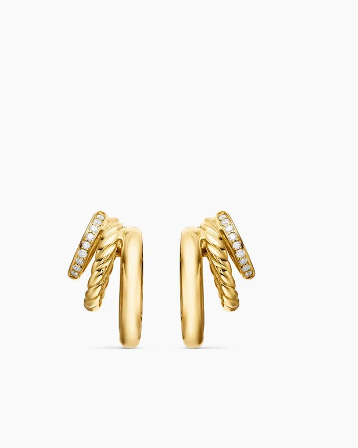 DY Mercer Multi Hoop Earrings In 18K Yellow Gold With Diamonds 21mm Women David Yurman Hoop DY Mercer Multi Hoop Earrings In 18K Yellow Gold With Diamonds 21mm Women David Yurman Hoop