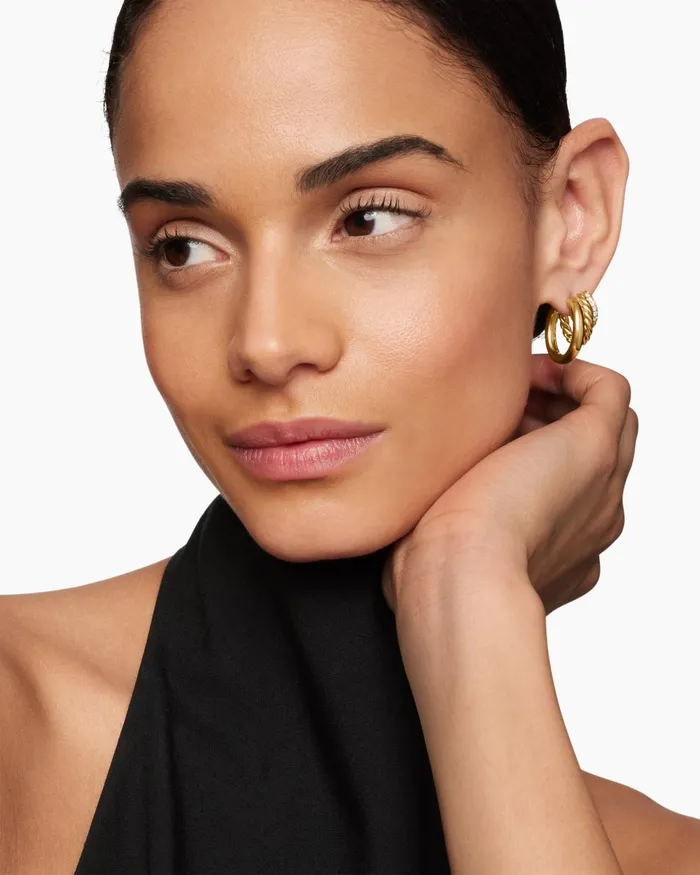 DY Mercer Multi Hoop Earrings In 18K Yellow Gold With Diamonds 21mm Women David Yurman Hoop DY Mercer Multi Hoop Earrings In 18K Yellow Gold With Diamonds 21mm Women David Yurman Hoop