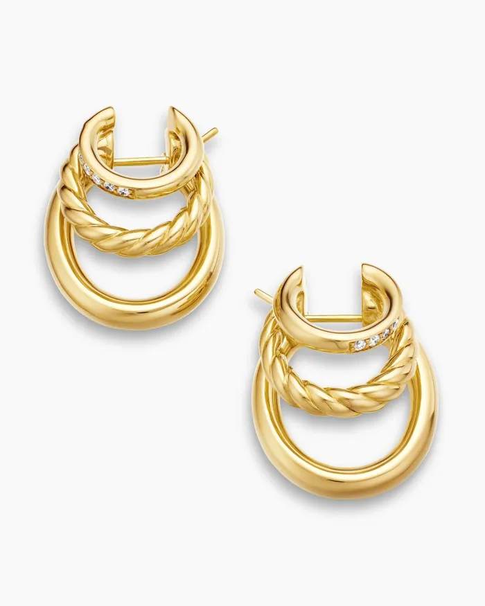 DY Mercer Multi Hoop Earrings In 18K Yellow Gold With Diamonds 21mm Women David Yurman Hoop DY Mercer Multi Hoop Earrings In 18K Yellow Gold With Diamonds 21mm Women David Yurman Hoop
