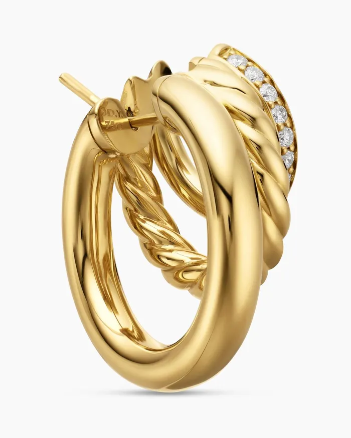DY Mercer Multi Hoop Earrings In 18K Yellow Gold With Diamonds 21mm Women David Yurman Hoop DY Mercer Multi Hoop Earrings In 18K Yellow Gold With Diamonds 21mm Women David Yurman Hoop