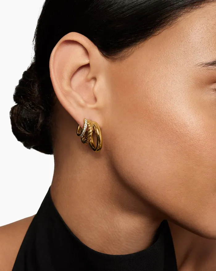 DY Mercer Multi Hoop Earrings In 18K Yellow Gold With Diamonds 21mm Women David Yurman Hoop DY Mercer Multi Hoop Earrings In 18K Yellow Gold With Diamonds 21mm Women David Yurman Hoop
