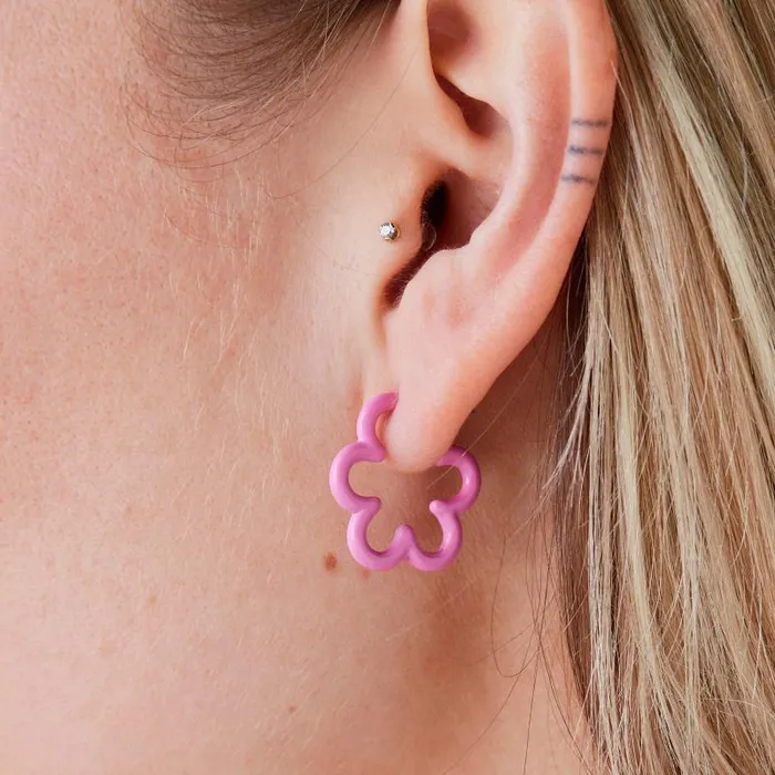 Earrings Women Alex And Ani Floral Huggie Hoop Earrings Pink Rafaelian Silver