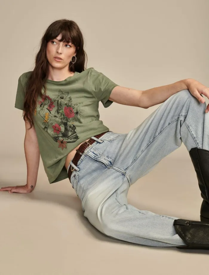 Embellished Floral Skull Classic Crew Sea Spray Women Lucky Brand Graphic Tees