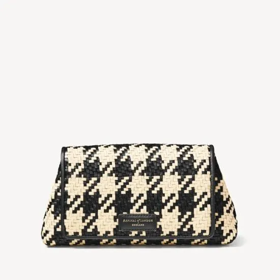 Evening Clutch Black and Ivory Woven Leather Women Aspinal Of London Woven Leather