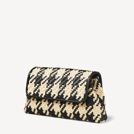 Evening Clutch Black and Ivory Woven Leather Women Aspinal Of London Woven Leather
