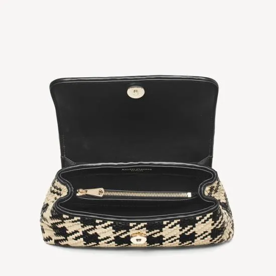 Evening Clutch Black and Ivory Woven Leather Women Aspinal Of London Woven Leather