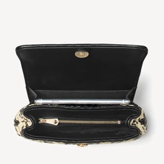 Evening Clutch Black and Ivory Woven Leather Women Aspinal Of London Woven Leather
