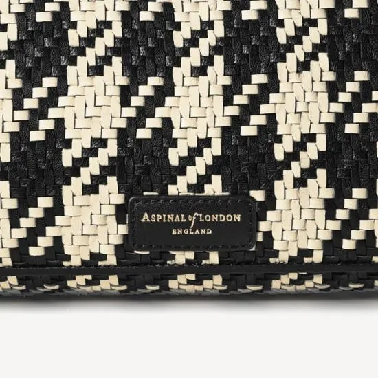 Evening Clutch Black and Ivory Woven Leather Women Aspinal Of London Woven Leather