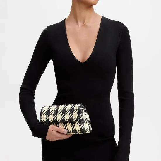 Evening Clutch Black and Ivory Woven Leather Women Aspinal Of London Woven Leather