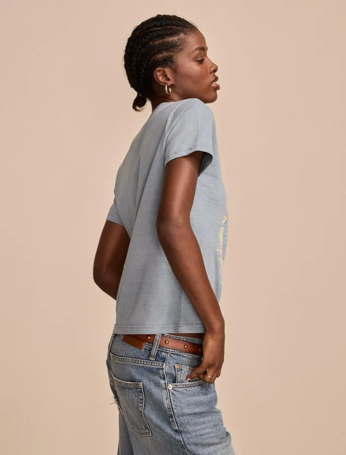 Feel The Sunshine Classic Crew Faded Denim Women Lucky Brand Graphic Tees