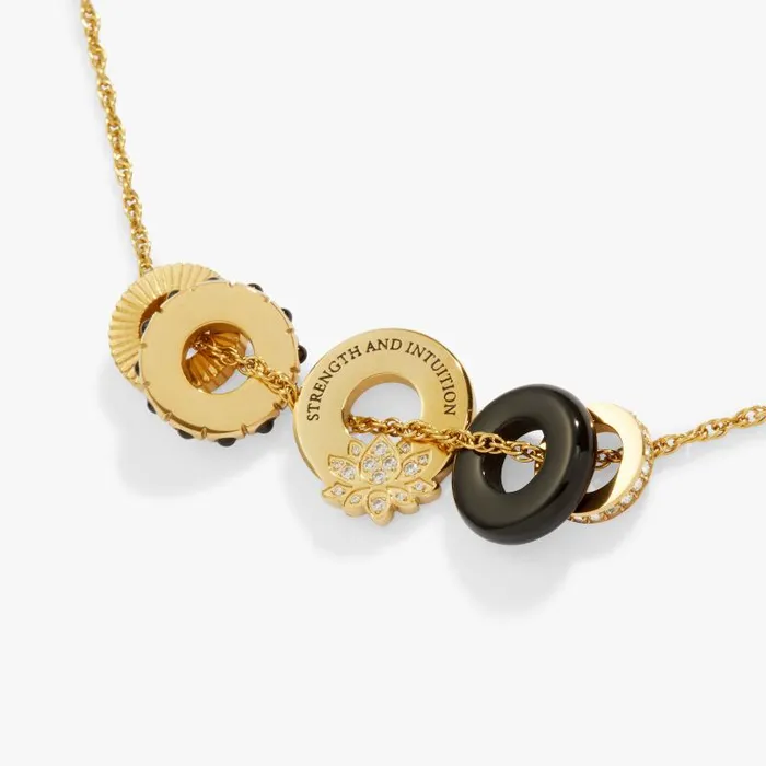 Fine Jewelry Women Alex And Ani Black Onyx Lotus Charm Necklace Stainless Steel Gold