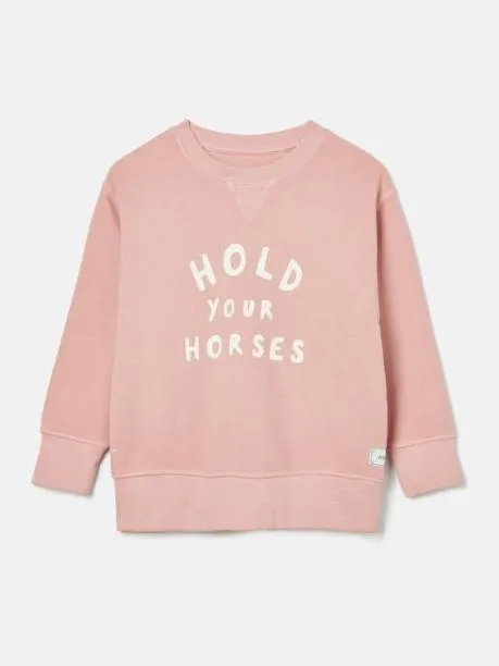 Fleeces and Sweatshirts Girls Joules Pink Crew Neck Slogan Sweatshirt