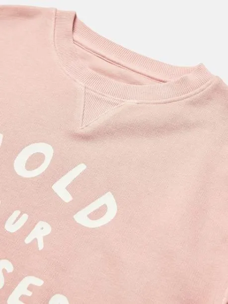 Fleeces and Sweatshirts Girls Joules Pink Crew Neck Slogan Sweatshirt