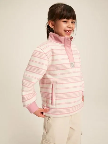 Fleeces and Sweatshirts Girls Joules Pink Stripe Funnel Neck Sweatshirt