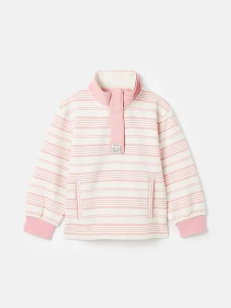 Fleeces and Sweatshirts Girls Joules Pink Stripe Funnel Neck Sweatshirt