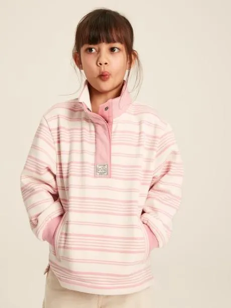 Fleeces and Sweatshirts Girls Joules Pink Stripe Funnel Neck Sweatshirt