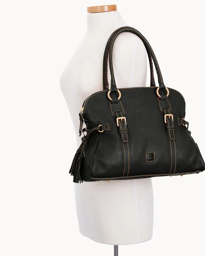 Florentine Domed Buckle Satchel Black Black Women Dooney and Bourke Satchels Florentine Domed Buckle Satchel Black Black Women Dooney and Bourke Satchels