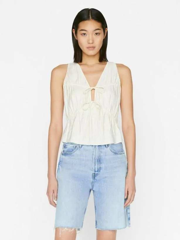 Frame Cinched Crinkle Tank In Off White Off White Women Tops and Blouses