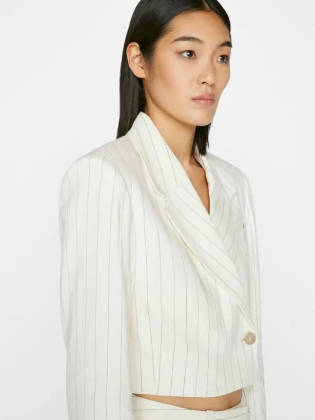 Frame Cropped Strong Shoulder Blazer In Bone Multi Bone Multi Women Jackets and Coats Frame Cropped Strong Shoulder Blazer In Bone Multi Bone Multi Women Jackets and Coats