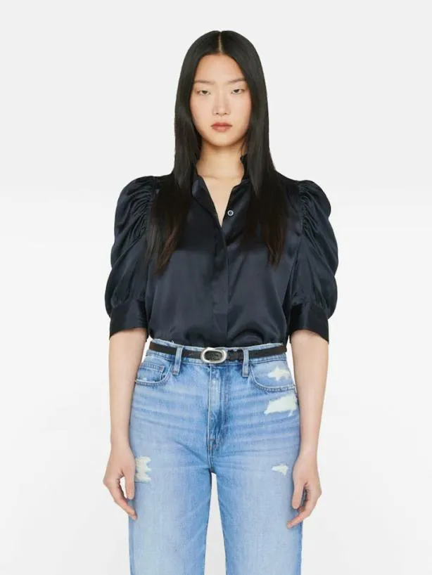 Frame Gillian Top In Navy Navy Women Tops and Blouses