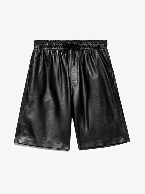 Frame Leather Short In Noir Noir Men Pants and Shorts