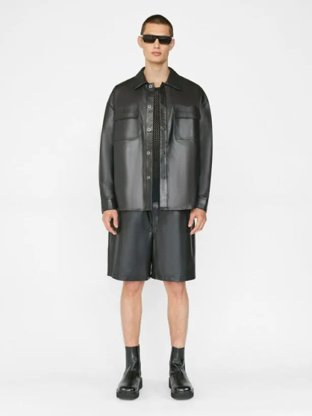 Frame Leather Short In Noir Noir Men Pants and Shorts Frame Leather Short In Noir Noir Men Pants and Shorts