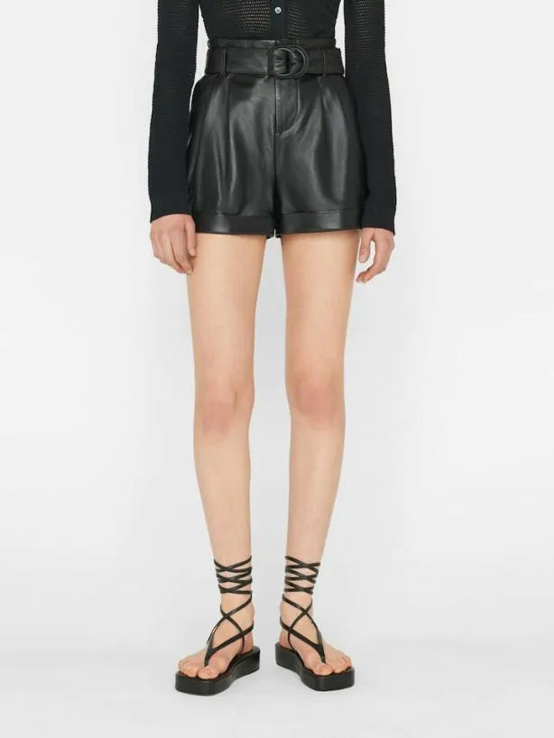 Frame Paperbag Leather Short In Noir Noir Women Skirts and Shorts