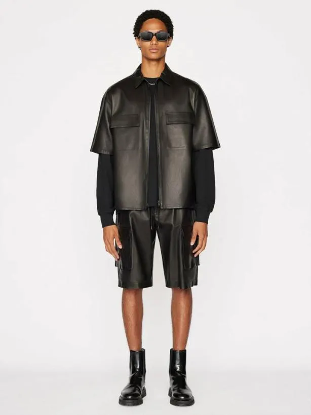 Frame Relaxed Short Sleeve Leather Shirt In Noir Noir Men Shirts Frame Relaxed Short Sleeve Leather Shirt In Noir Noir Men Shirts