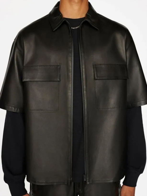 Frame Relaxed Short Sleeve Leather Shirt In Noir Noir Men Shirts Frame Relaxed Short Sleeve Leather Shirt In Noir Noir Men Shirts