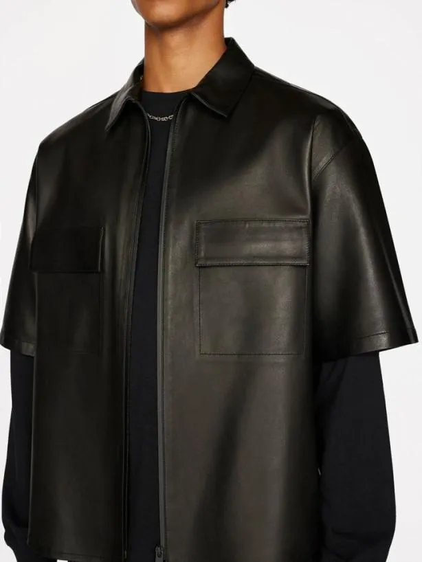 Frame Relaxed Short Sleeve Leather Shirt In Noir Noir Men Shirts Frame Relaxed Short Sleeve Leather Shirt In Noir Noir Men Shirts