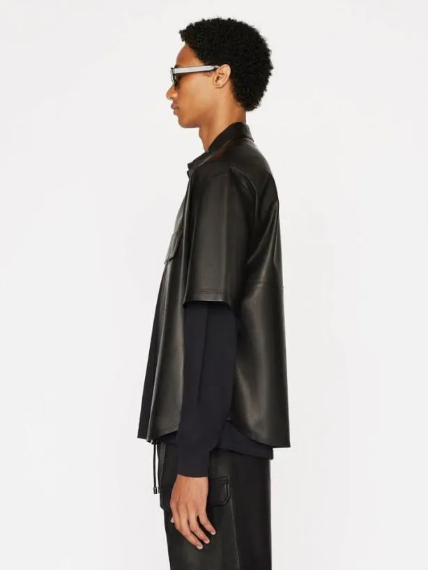 Frame Relaxed Short Sleeve Leather Shirt In Noir Noir Men Shirts Frame Relaxed Short Sleeve Leather Shirt In Noir Noir Men Shirts