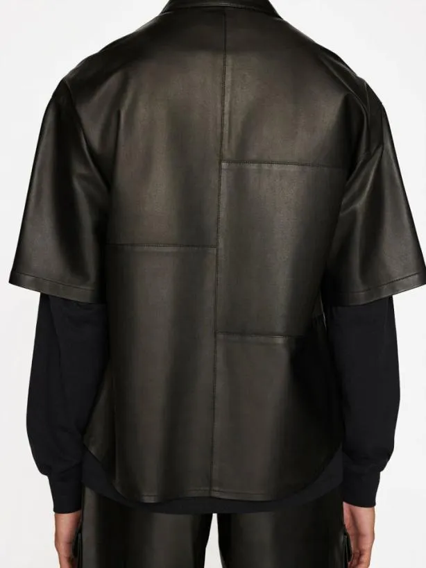 Frame Relaxed Short Sleeve Leather Shirt In Noir Noir Men Shirts Frame Relaxed Short Sleeve Leather Shirt In Noir Noir Men Shirts