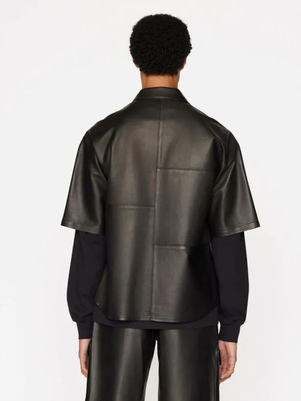 Frame Relaxed Short Sleeve Leather Shirt In Noir Noir Men Shirts Frame Relaxed Short Sleeve Leather Shirt In Noir Noir Men Shirts