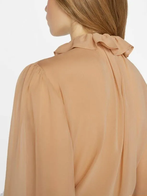 Frame Ruffle Front Button Up Shirt In Blush Blush Women Tops and Blouses Frame Ruffle Front Button Up Shirt In Blush Blush Women Tops and Blouses