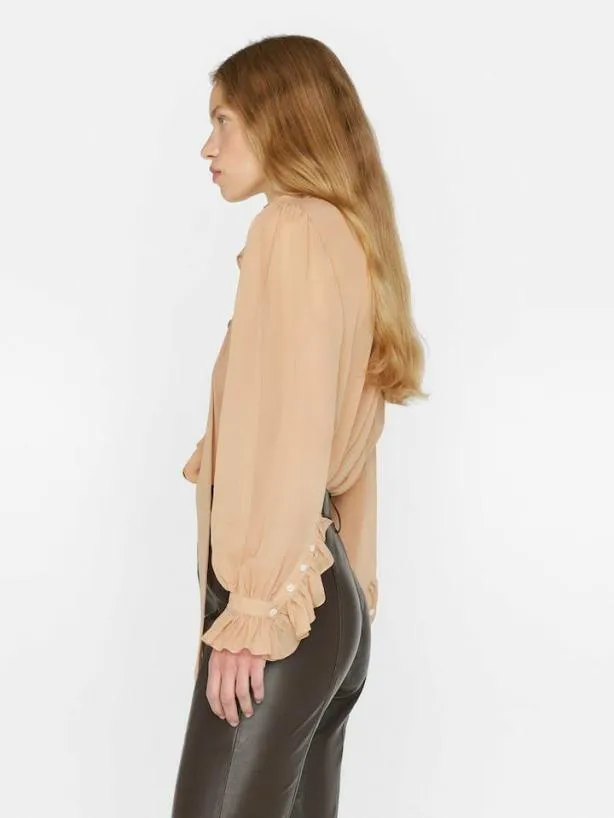 Frame Ruffle Front Button Up Shirt In Blush Blush Women Tops and Blouses Frame Ruffle Front Button Up Shirt In Blush Blush Women Tops and Blouses