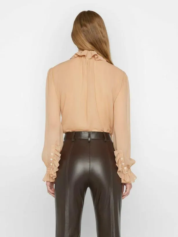 Frame Ruffle Front Button Up Shirt In Blush Blush Women Tops and Blouses Frame Ruffle Front Button Up Shirt In Blush Blush Women Tops and Blouses