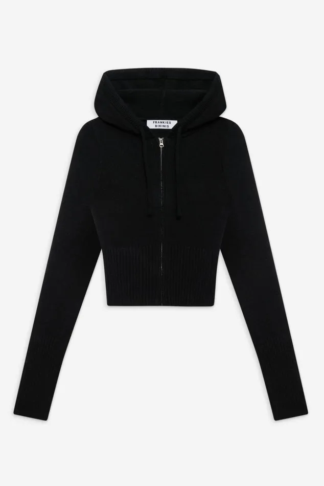 Frankies Bikinis Aimee Zip Up Hoodie Black Women Cloud Knits