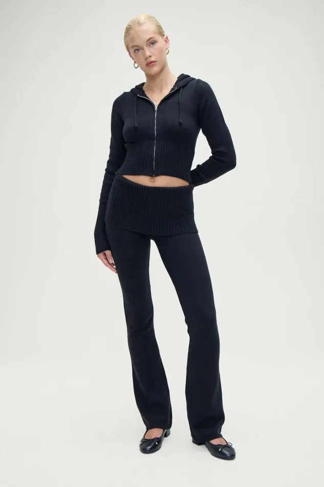 Frankies Bikinis Aimee Zip Up Hoodie Black Women Cloud Knits