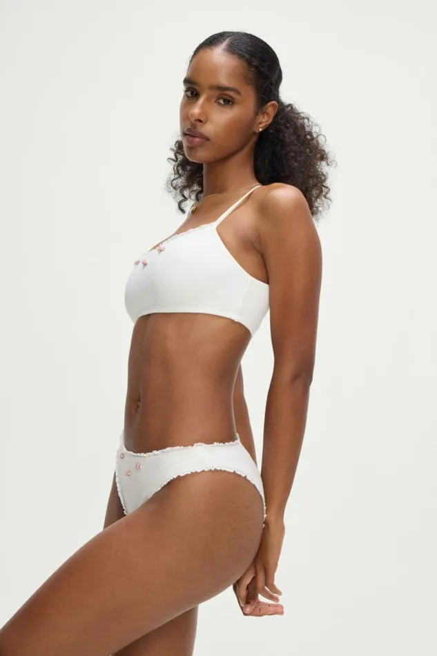 Frankies Bikinis Beck High Waisted Bikini Bottom White Women Bikinis