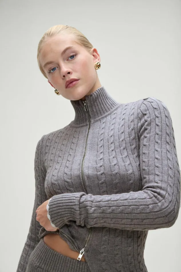 Frankies Bikinis Carter Cable Knit Sweater Rain Cloud Women Cloud Knits