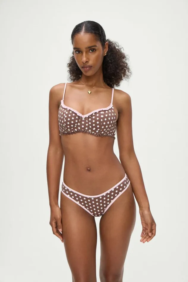 Frankies Bikinis Catalina Full Coverage Bikini Bottom Cocoa Dot Women Bikinis