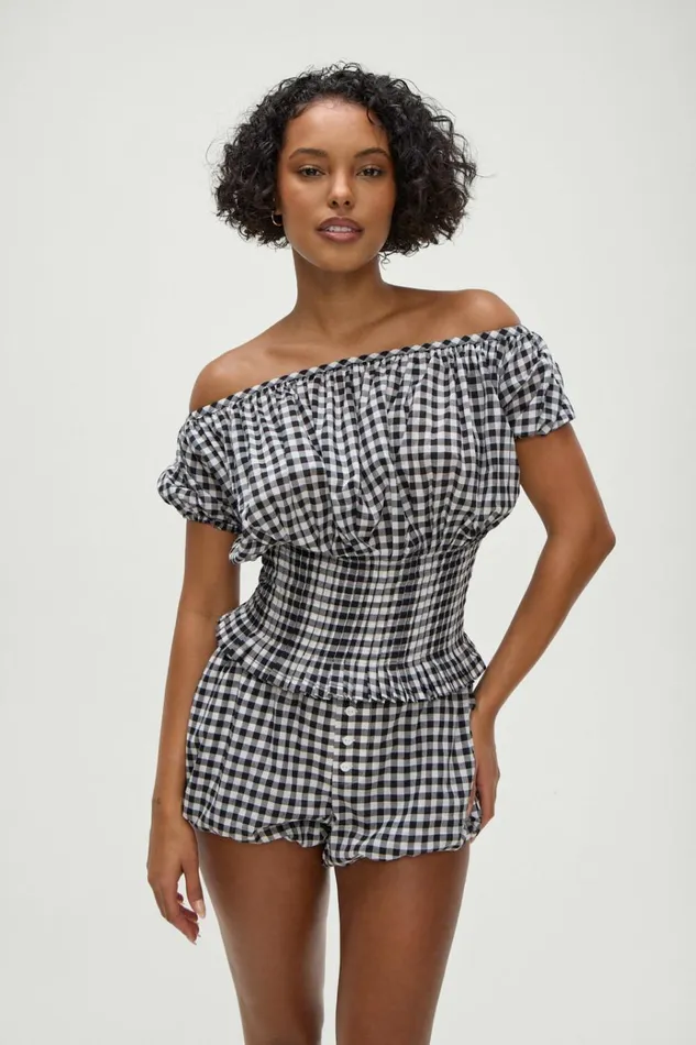 Frankies Bikinis Cider Bloomers Black Gingham Women Matching Sets