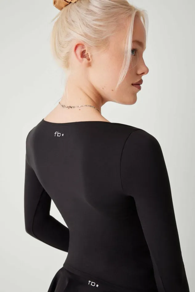 Frankies Bikinis Demi Long Sleeve Top Black Women Active